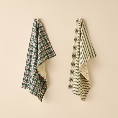 Set of 2 Kitchen Towels Green Striped/Green Gingham - Hearth & Hand™ with Magnolia | Target