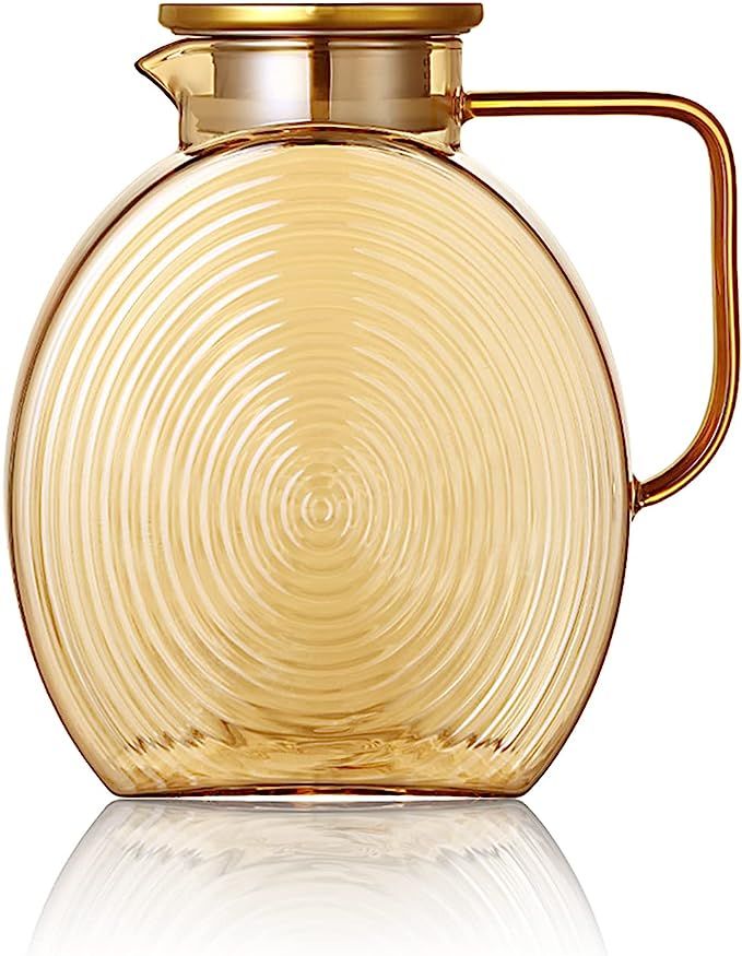 77oz Large Glass Water Pitcher with Gold Lid for Fridge Wide Handle Coffee Carafe for Party Water... | Amazon (US)