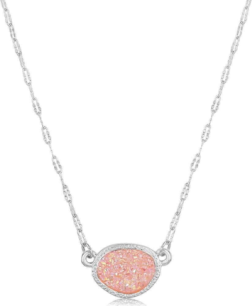 Humble Chic NY Simulated Druzy Pendant Necklace for Women with Sparkly Oval Stone - Gold, Silver,... | Amazon (US)