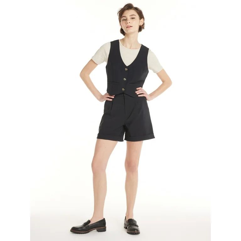 Madden NYC Women's Juniors Suiting Vest and Short Set, Sizes XS-3XL | Walmart (US)