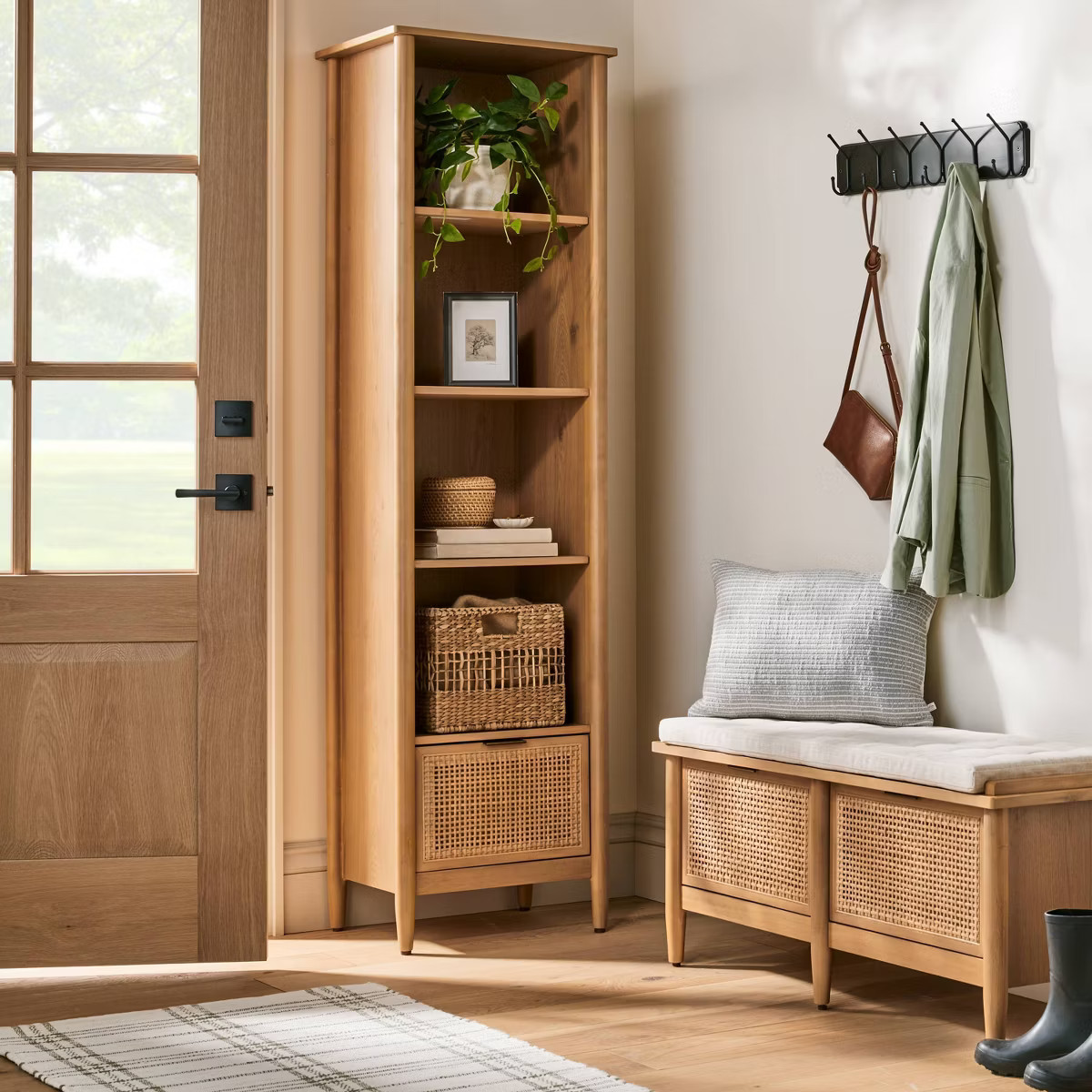 Modular Wood & Cane Entryway Storage Bench with Cushion - Natural/Cream - Hearth & Hand™ with M... | Target