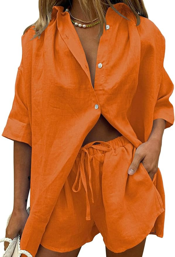 Fixmatti Women 2 Piece Outfit Summer Short Sleeve Top and Shorts Sweatsuit Set | Amazon (US)