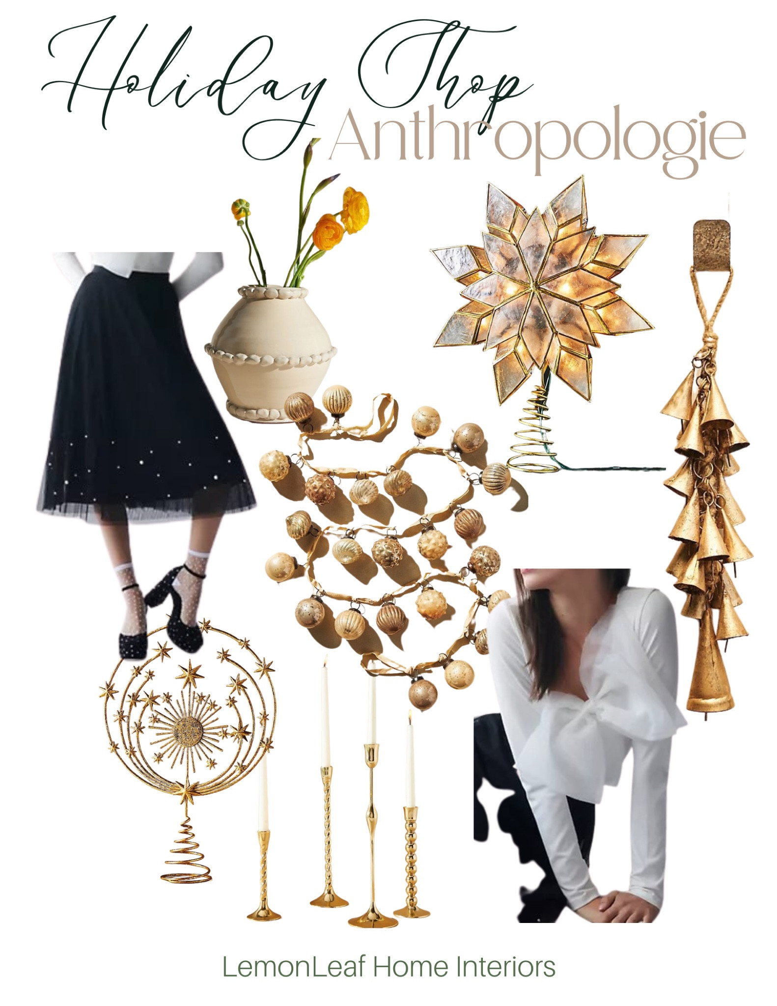 New holiday decor at Anthropologie. Holiday dresses, bow top, tile skirt, mercury glass ornaments, garland, bell decor, tree topper decorative vase 



#LTKunder100 #LTKstyletip #LTKhome