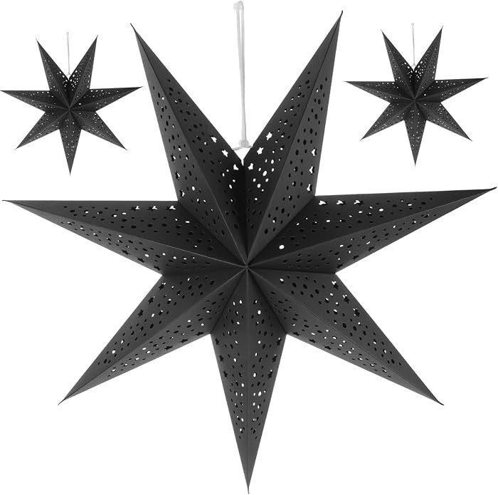 Paper Star Lantern Lamp Shade 3PCS Stars Hanging Garland Large Hollow Out Xmas Tree Topper Foldab... | Amazon (US)