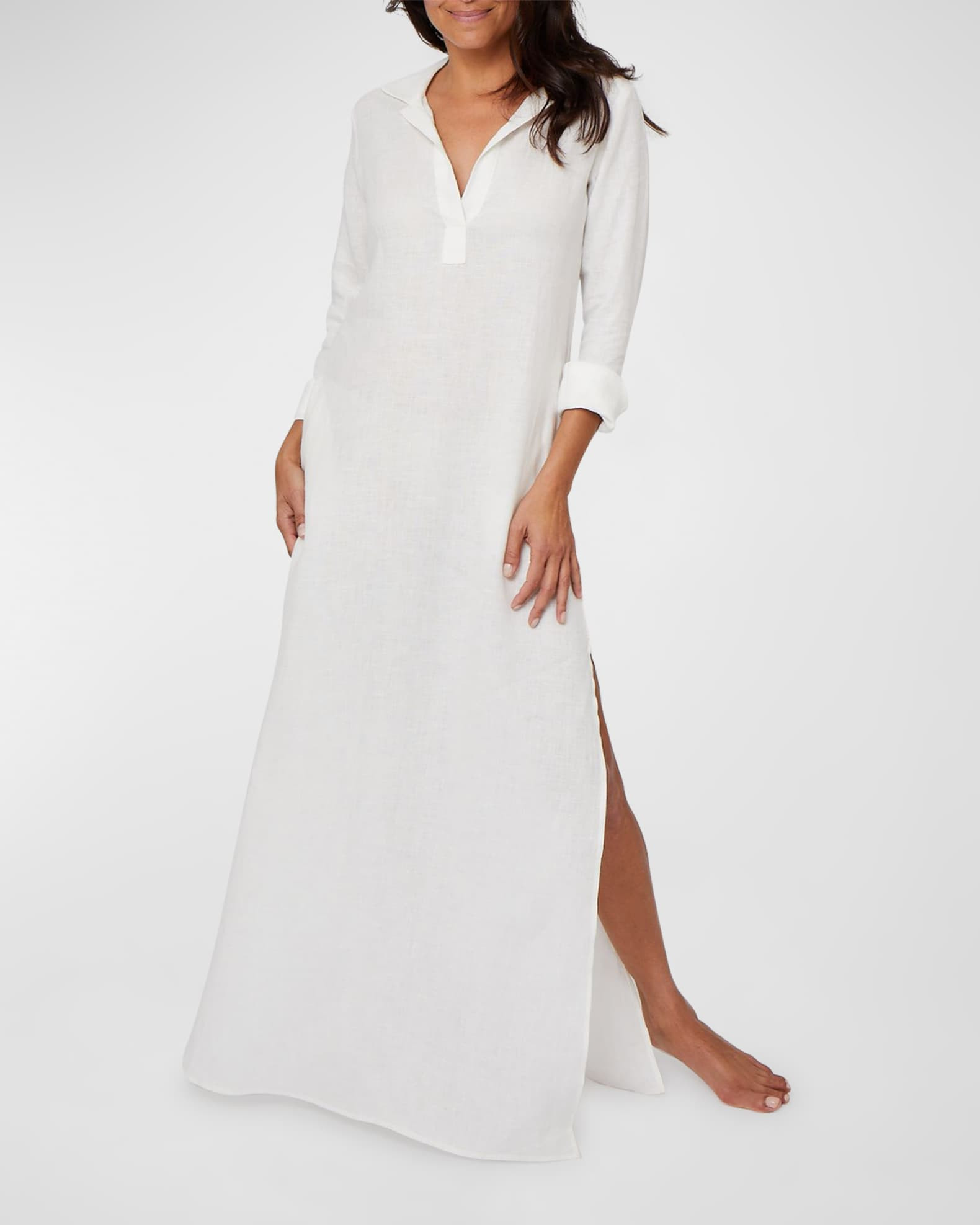 Pour Les Femmes Long Linen Lounge Shirt Dress | Neiman Marcus