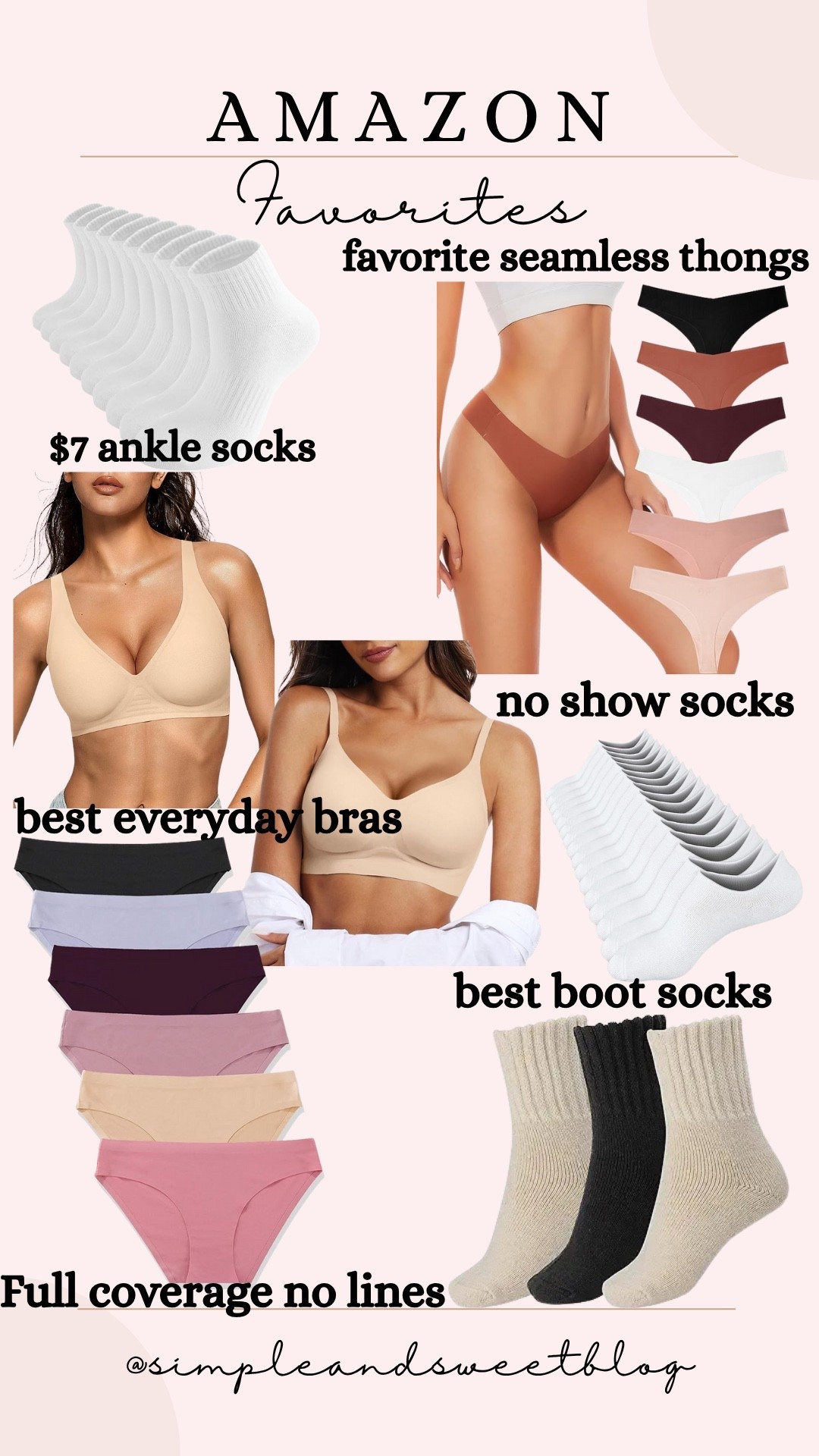 Some of my favorite undergarments all on sale for Amazon prime day! Love the seamless underwear and the best wirefree everyday bras! The boot socks were a best seller last fall and are so comfy! 

#LTKFindsUnder100 #LTKFindsUnder50 #LTKSaleAlert