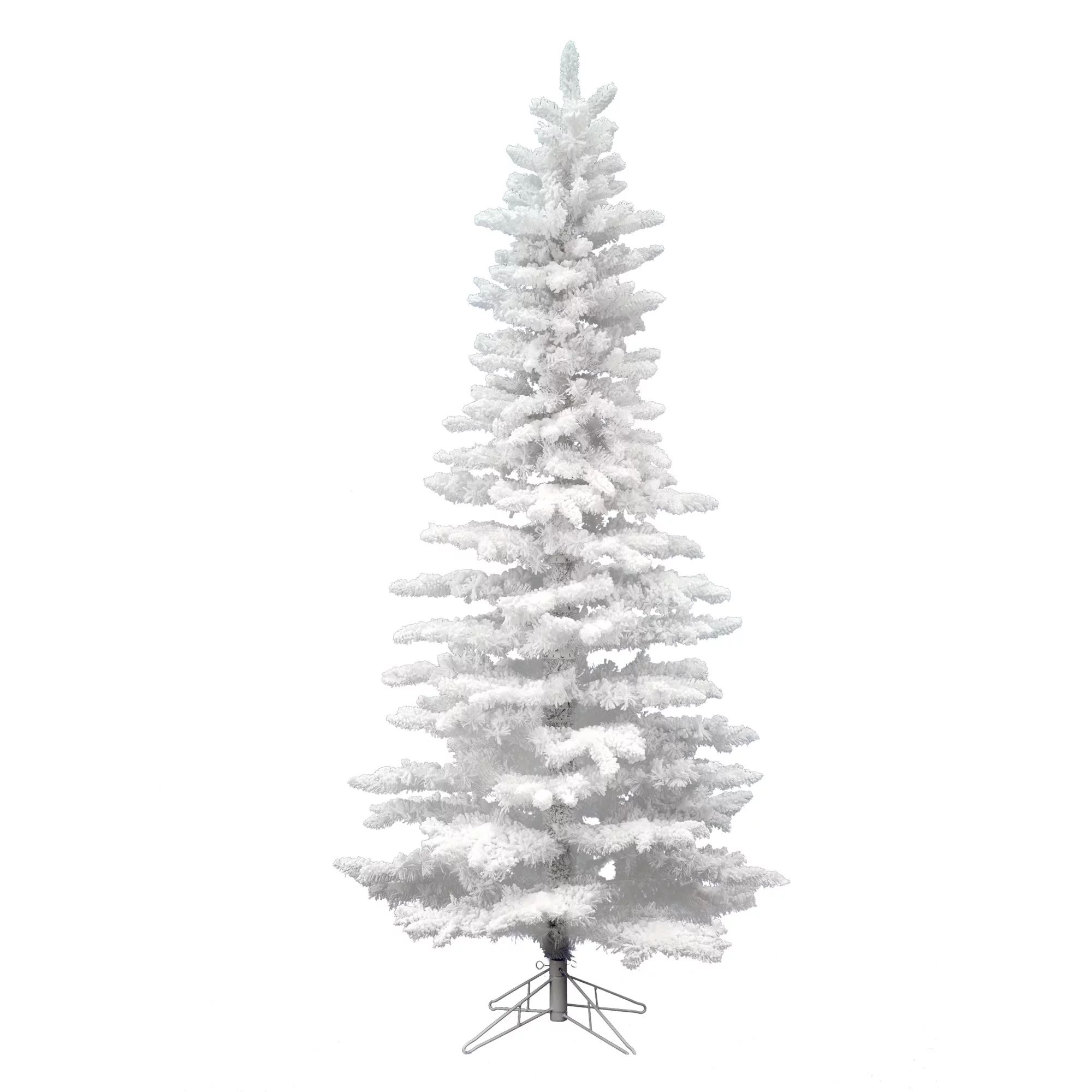 Vickerman 9' Flocked White Slim Artificial Christmas Tree, Unlit - Snow Covered Faux Tree - Seaso... | Walmart (US)