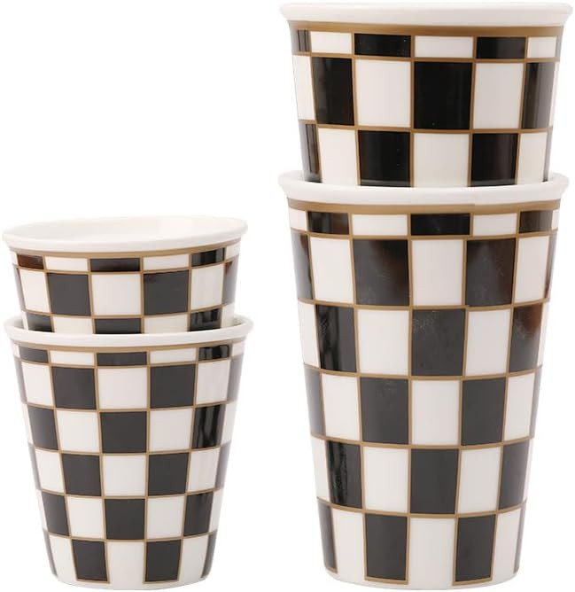 Porlien Checker Porcelain Cup Set of 4 (2 of 6-ounce Coffee Mugs and 2 of 13-ounce Cups) for Coff... | Amazon (US)