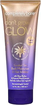completely bare don't grow GLOW Gradual Tan Body Moisturizer & Hair Inhibitor - Shea Butter & Hai... | Amazon (US)