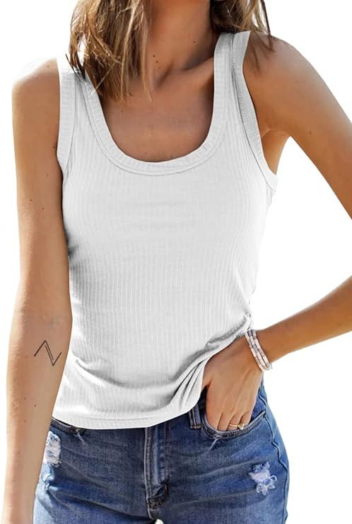 Veatzaer Women's Scoop Neck Sleeveless Ribbed Tank Tops Casual Solid Knit Shirts | Amazon (US)