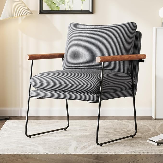 Furniliving Modern Accent Chair, Comfy Armchair Double Cushion Side Chair with Wooden Arms for Be... | Amazon (US)