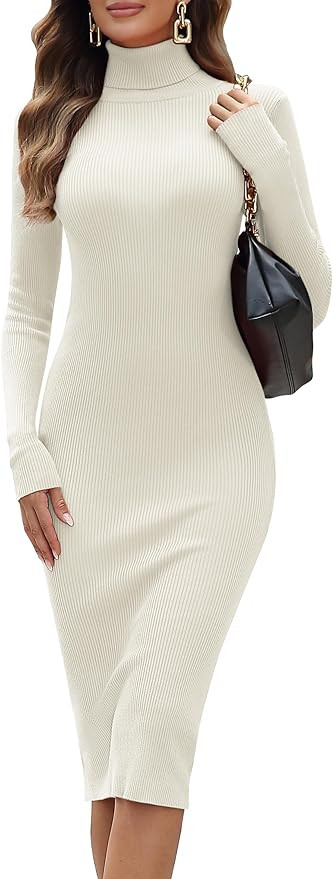 ninovino Women's Turtleneck Ribbed Knit Long Sleeve Slim Fit Sweater Dress | Amazon (US)