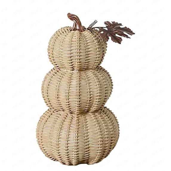 10 Inch Artificial Fake Pumpkin, Fall Pumpkin Decor Faux Resin Basket-Weave Stacked Pumpkin with ... | Walmart (US)