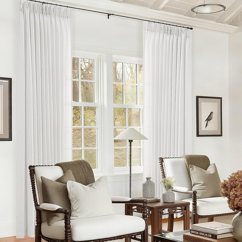 72 Wide 108 Inches Long Extra Wide Pinch Pleated Linen Curtains for Living Room with Hooks Rings ... | Amazon (CA)