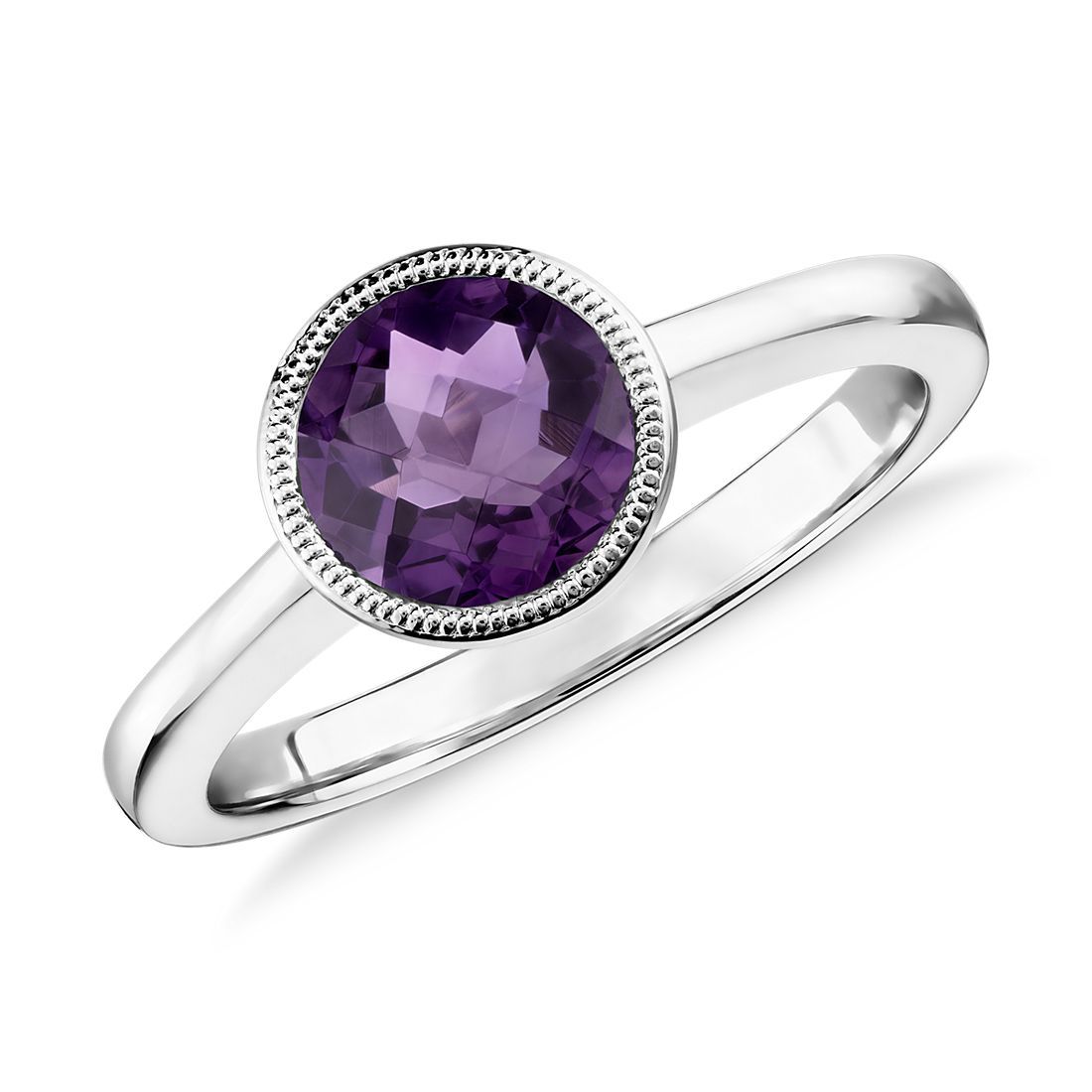 Amethyst Round Milgrain Ring in Sterling Silver (7mm) | Blue Nile | Blue Nile Asia