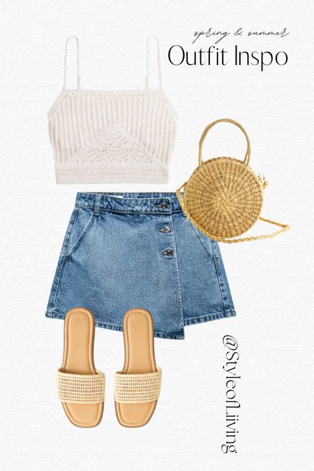 Spring and Summer outfit inspiration. Denim skirt, tank top, sandals, straw clutch bags. #ootd

#LTKstyletip #LTKFestival #LTKSeasonal