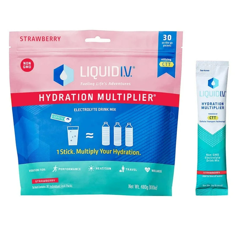 Liquid I.V. Hydration Multiplier, 30 Stick Packs in Resealable Pouch, Strawberry - Walmart.com | Walmart (US)