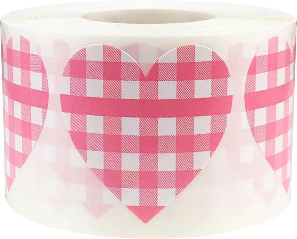 Baby Pink Buffalo Plaid Heart Stickers1 1/2 Inch Heart Shape 500 Adhesive Labels | Walmart (US)