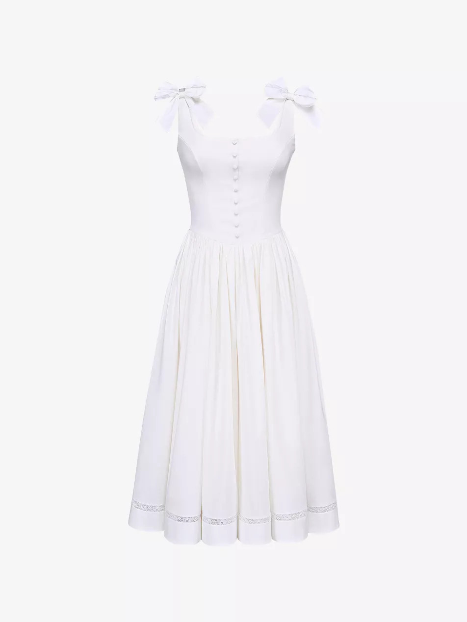 Lillia Bow-Detail Stretch-Cotton Midi Dress | Selfridges