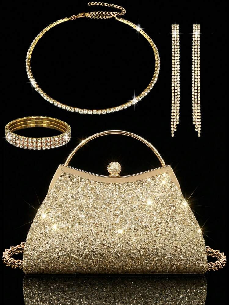 Shiny Luxury Women's Evening Bag, Elegant Sequin Party Bag, Diamond-Studded Handbag, Fashionable ... | SHEIN