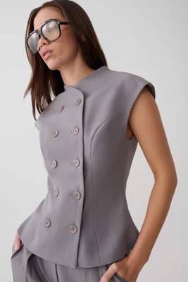Phoebe Double Breasted Vest / Light Grey Marle | MESHKI | XL | MESHKI US