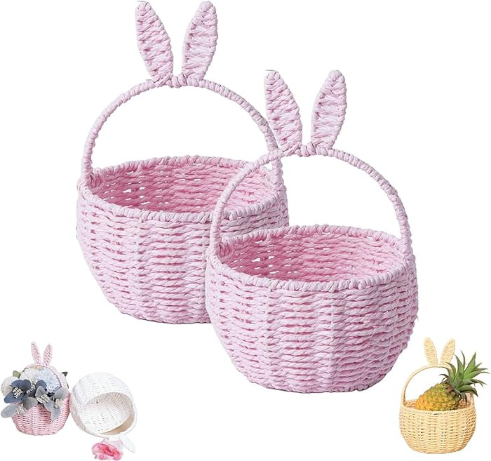 HELLORSO Basket with Handle Easter Bunny Rattan Woven Picnic Baskets with Rabbit Ear Straw Wicker... | Amazon (US)