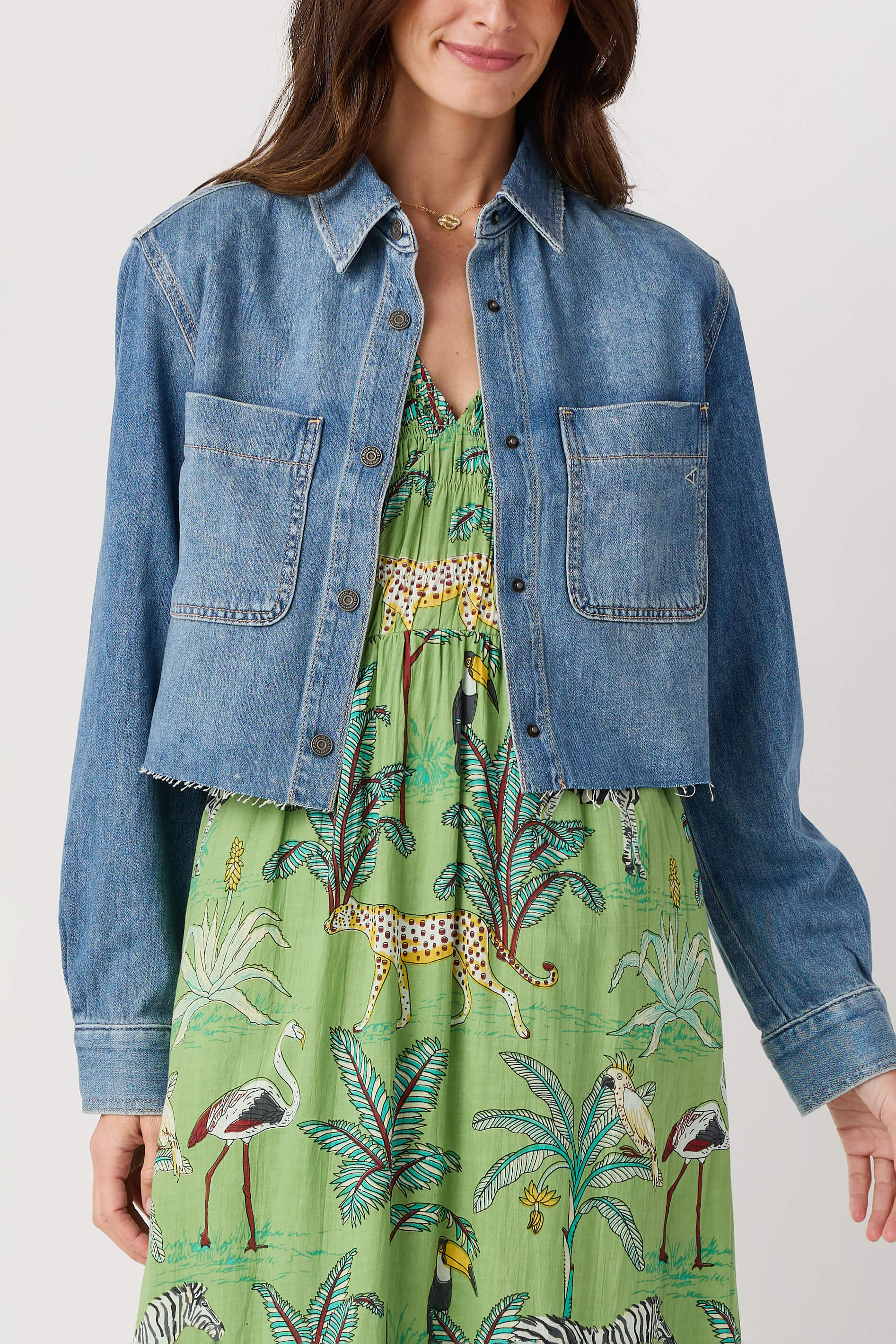 Hidden Cropped Denim Shirt | Social Threads
