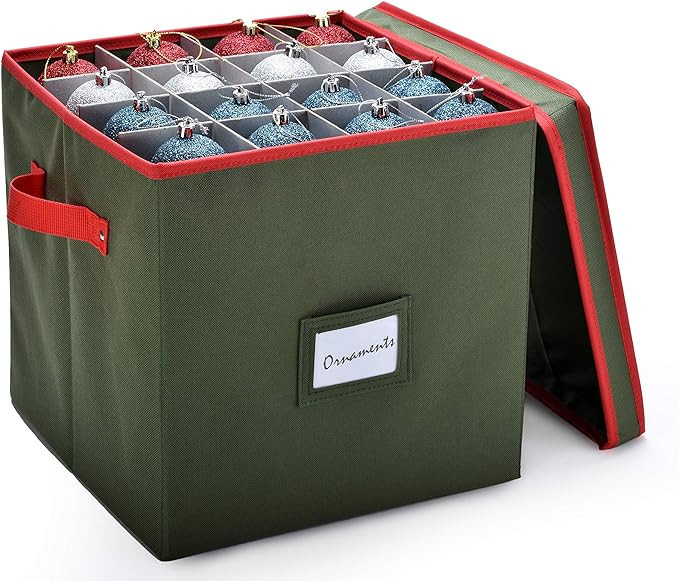 Christmas Ornament Storage - Stores up to 64 Holiday Ornaments, Adjustable Dividers, Covered Top,... | Amazon (US)