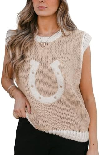 Women Horseshoe Western Tank - Contrast Trim Round Neck Vest | Amazon (US)