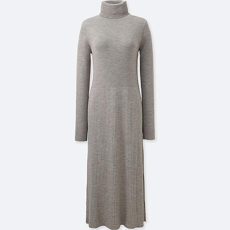 UNIQLO Women's Knit Ribbed Turtleneck Dress, Gray, XS | UNIQLO (US)