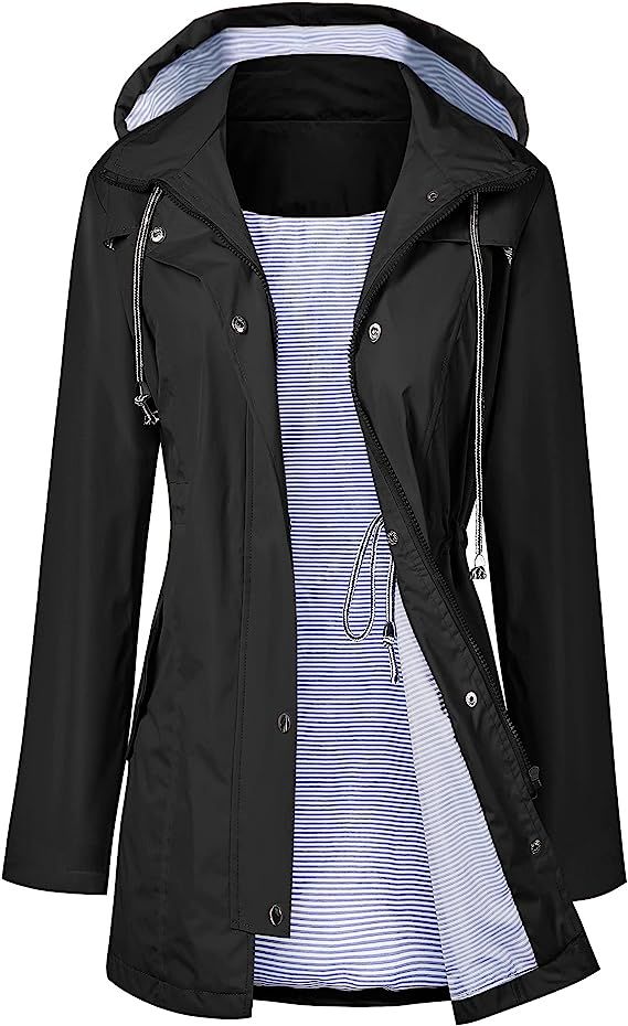LOMON Raincoat Women Waterproof Long Hooded Trench Coats Lined Windbreaker Travel Jacket S-XXL | Amazon (US)