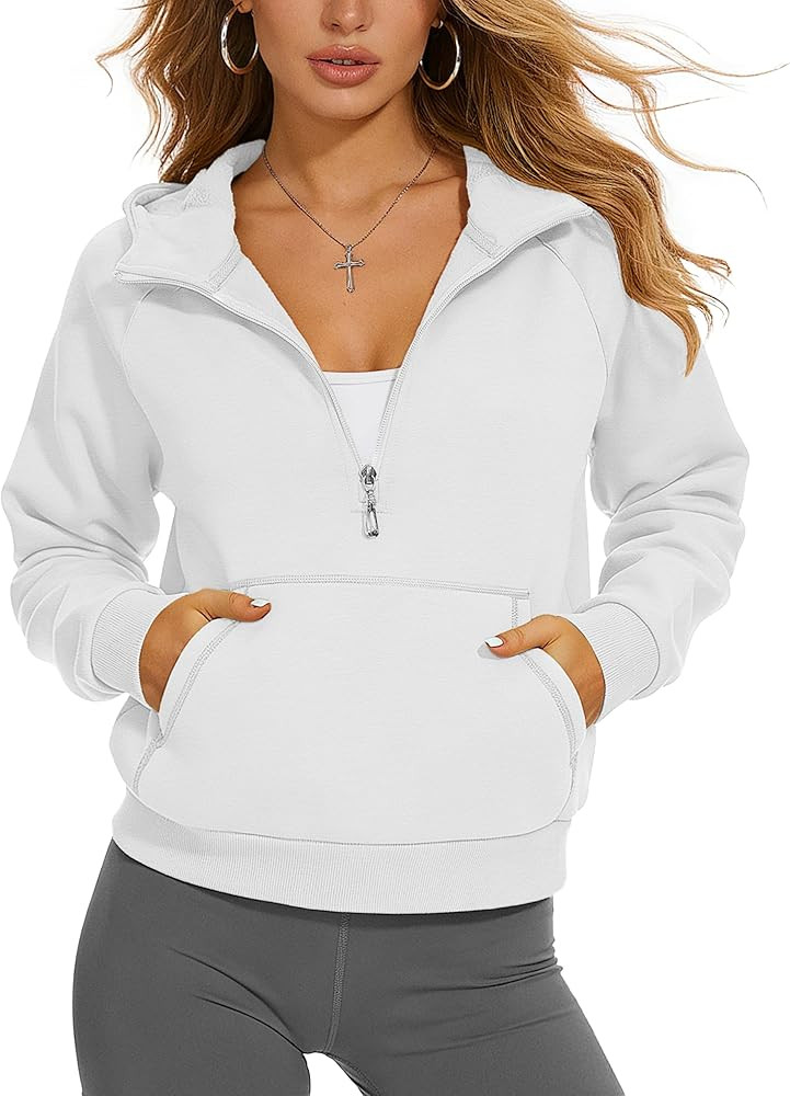 YUCOLEN Womens Half Zip Hoodie Cropped Fleece Sweatshirt with Pocket Long Sleeve Workout Pullover... | Amazon (US)