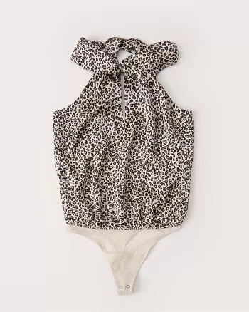 Abercrombie & Fitch Womens High-Neck Halter Bodysuit in Light Brown Leopard Print - Size XXS | Abercrombie & Fitch US & UK