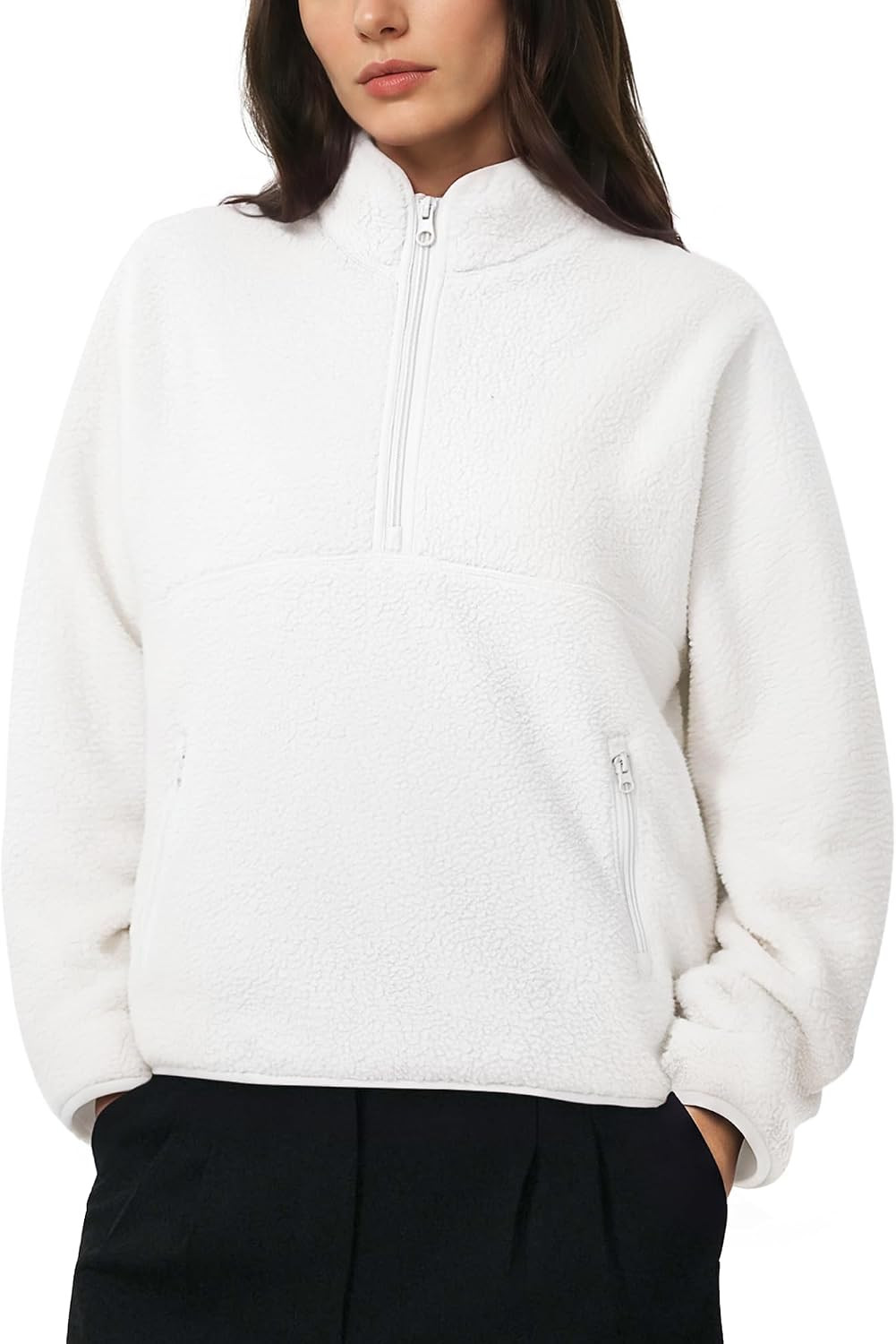 SUUKSESS Women Quarter Zip Fleece Pullover Sweatshirt Fuzzy Sherpa Jacket | Amazon (US)