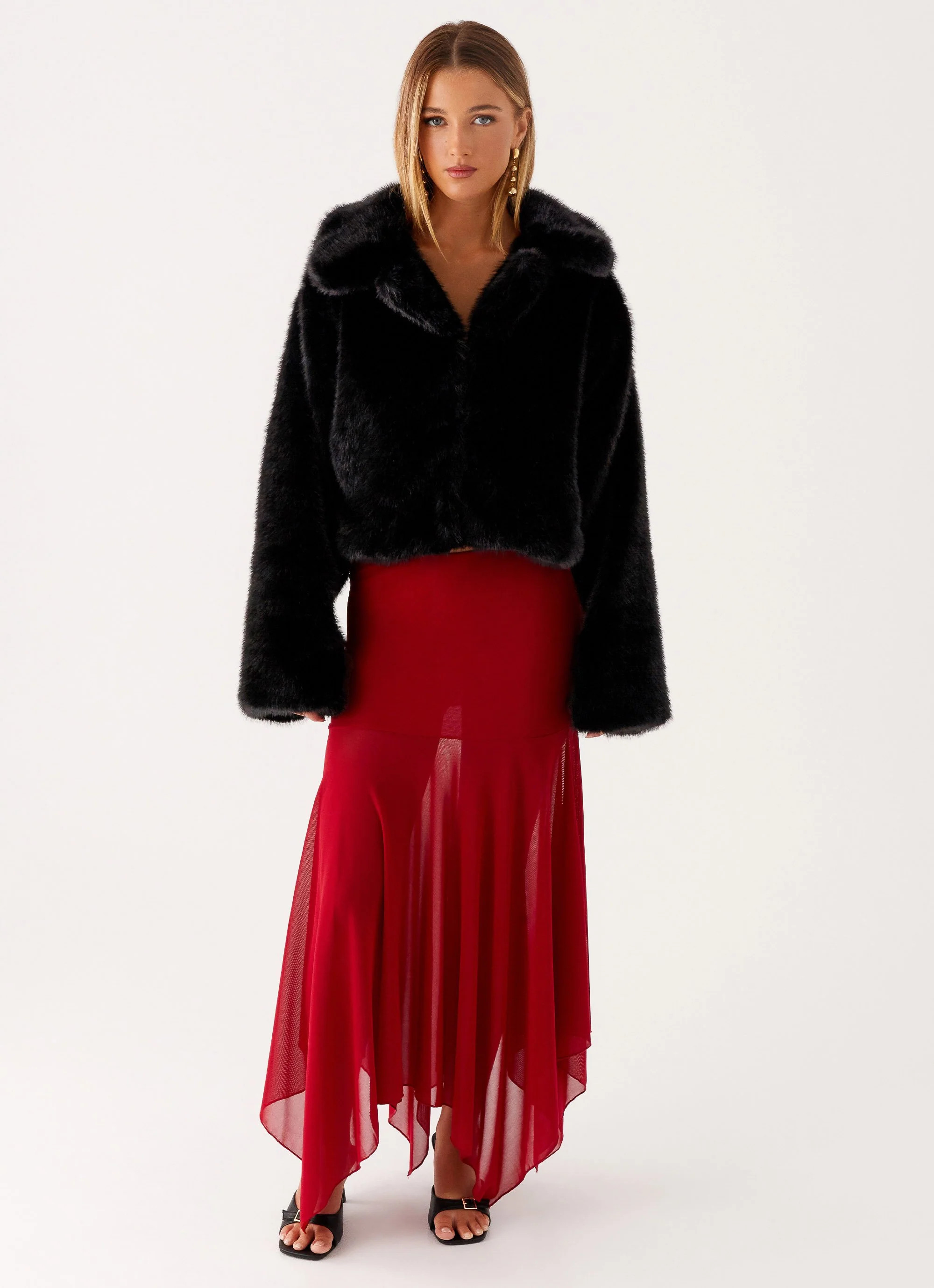 Carys Cropped Faux Fur Jacket - Black | Peppermayo (Global)