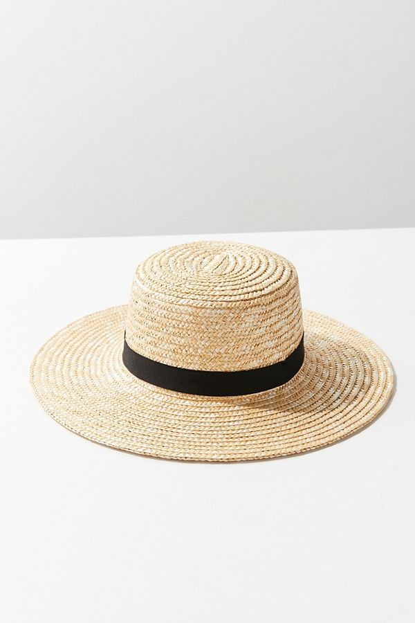 Straw Ribbon-Trim Boater Hat | Urban Outfitters US