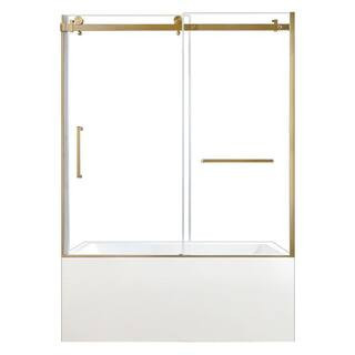 59.8 in. x 31 in. Acrylic Rectangular Alcove Soaking Bathtub with Right Drain in White/Brushed Brass | The Home Depot