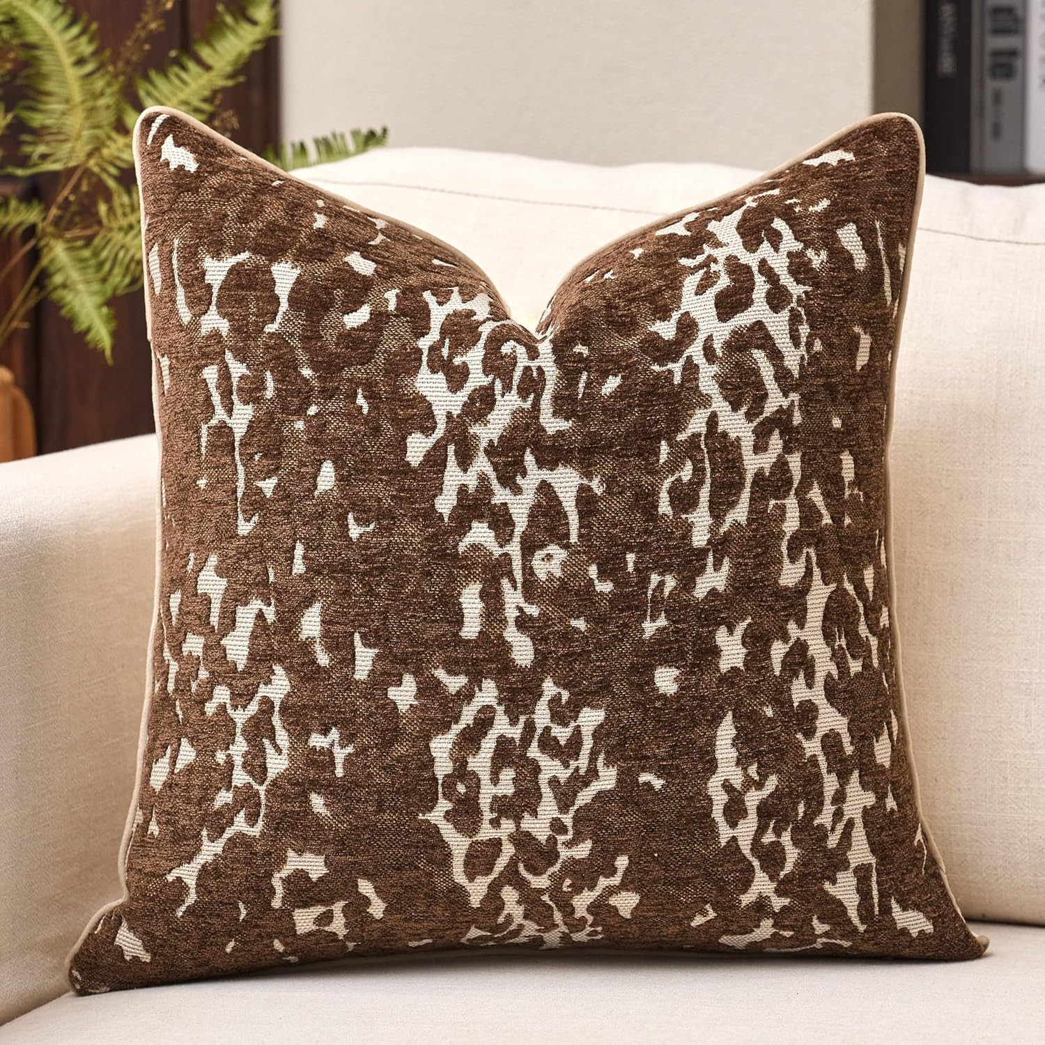 Modern Leopard Print Throw Pillow Cover 20x20 Inch Soft Chenille Modern Decorative Cushion Case, Luxury Textured Pillow Cover for Couch, Sofa, Living Room, Bedroom,Brown | Amazon (US)