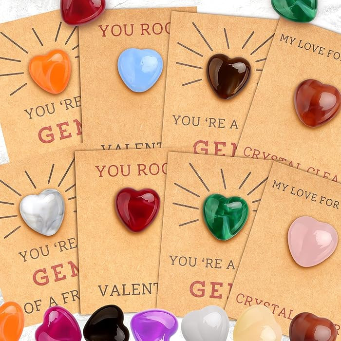 Valentines Day Gifts for Kids - Valentines Cards with Heart-Shaped Crystals (Charms), 24 Pack for... | Amazon (US)