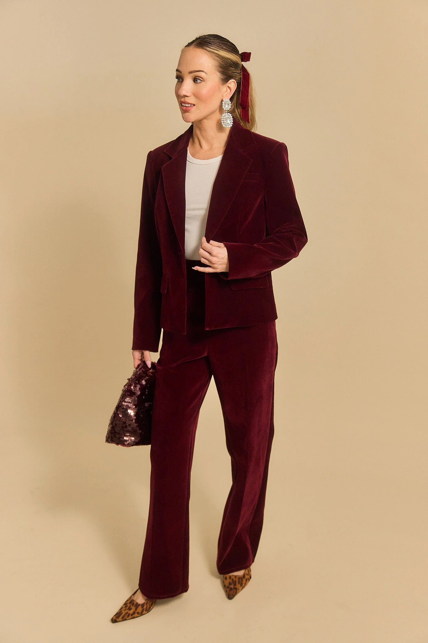 Evie Cranberry Velvet Blazer | Avara