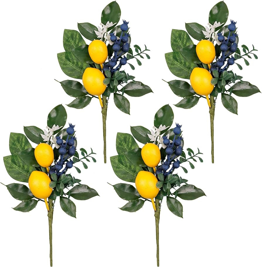 Valery Madelyn 4 Packs Spring Picks with Lemon, Blueberry and Green Leaves, Artificial Fruit Lemo... | Amazon (US)