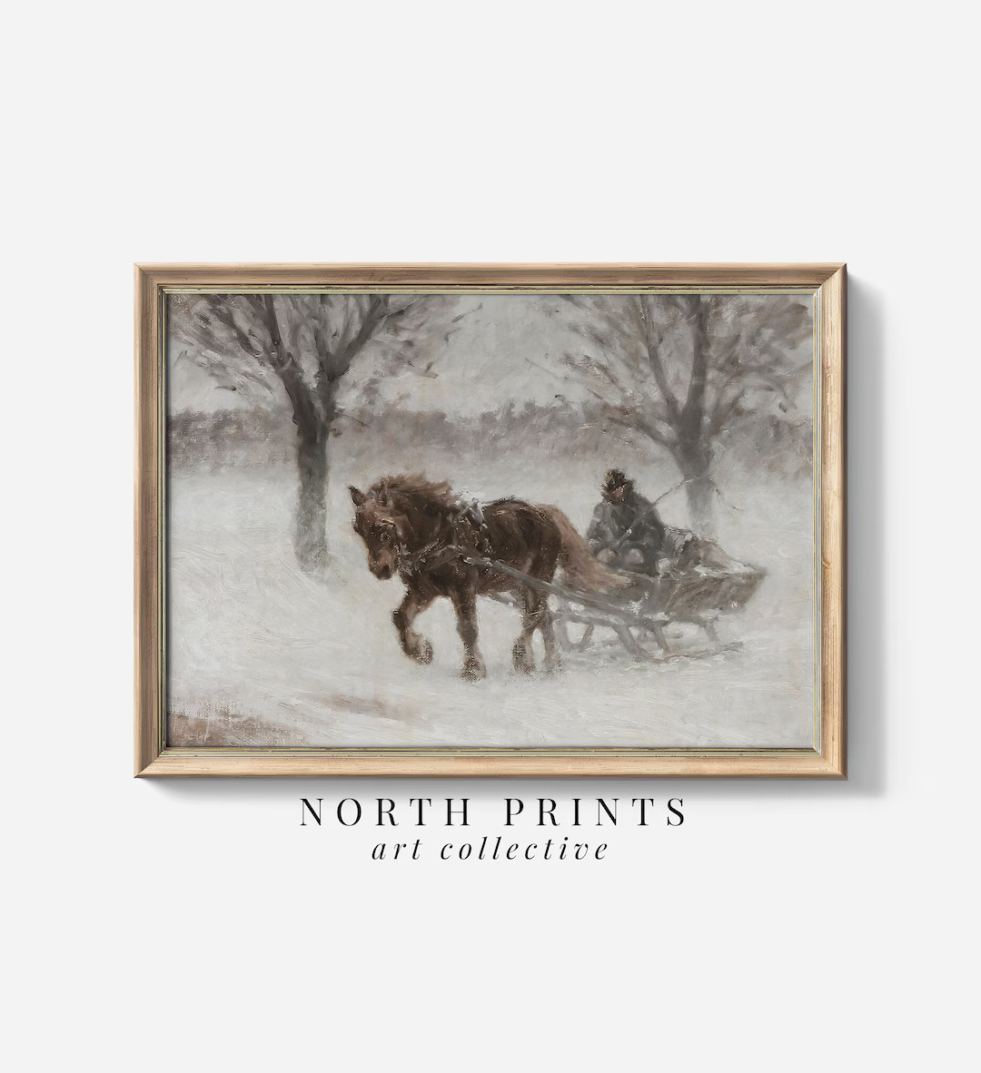 Country Winter Sleigh Ride Painting Vintage Holiday - Etsy | Etsy (US)