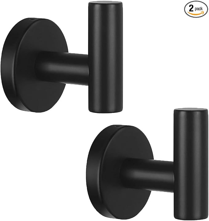 Kruodop Towel Hooks for Bathroom,2 Packs Wall Mount Towel Holder,Black Matte Wall Robe Hook,Stain... | Amazon (US)