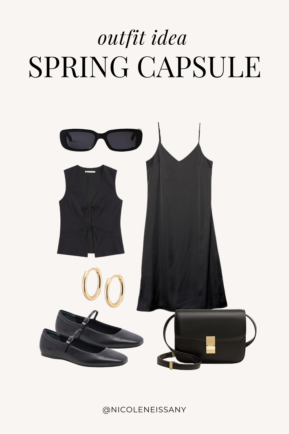 Spring outfit idea featuring my 2025 Spring Capsule Wardrobe staples | casual spring outfit, spring brunch outfit, spring date night outfit, spring date outfit, elevated casual spring outfit, spring work outfit, spring office outfit, casual spring outfit idea, spring outfits, spring shoes, 2025 spring trends, 2025 spring fashion trends, neutral capsule wardrobe, minimalist capsule wardrobe | black satin dress, slip dress, spring dress, tie-front vest, spring vest, vest outfit, ballet flats, spring shoe trends, gold hoop earrings

#LTKItBag 

 #LTKSeasonal #LTKSaleAlert #LTKPetite #LTKFindsUnder50 #LTKFindsUnder100 #LTKStyleTip #LTKWorkwear #LTKTravel #LTKShoeCrush