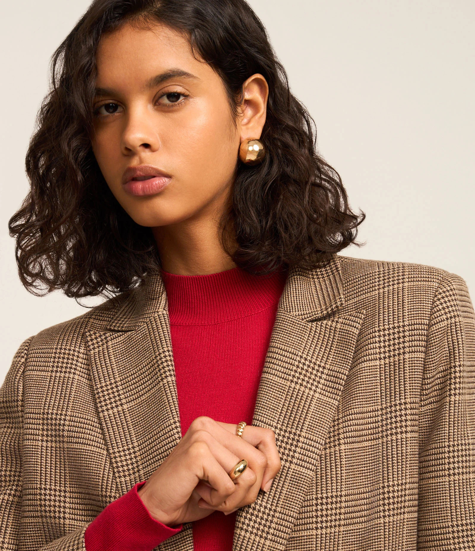 Blazer Oversized em Polivelour Xadrez Príncipe de Gales Marrom - Lojas Renner | Renner (BR)