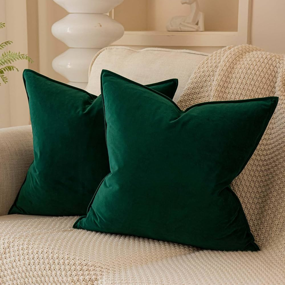 JUSPURBET Dark Green Decorative Pillow Covers 20x20 Set of 2 Throw Pillow Covers for Couch Sofa B... | Amazon (US)