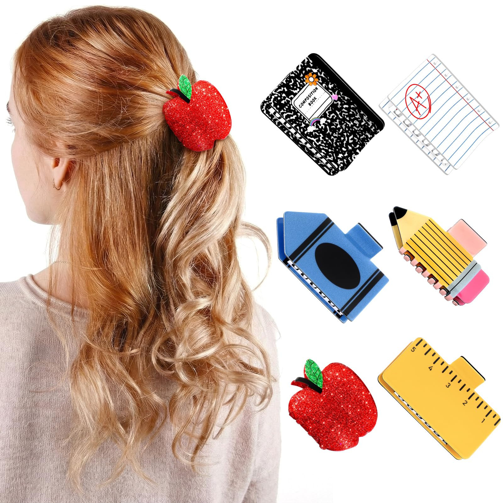 6 Pcs Teacher Gifts Teacher Hair Clips Pencil Claw Clips Back to School Gift Cute Apple Hair Clip... | Amazon (US)