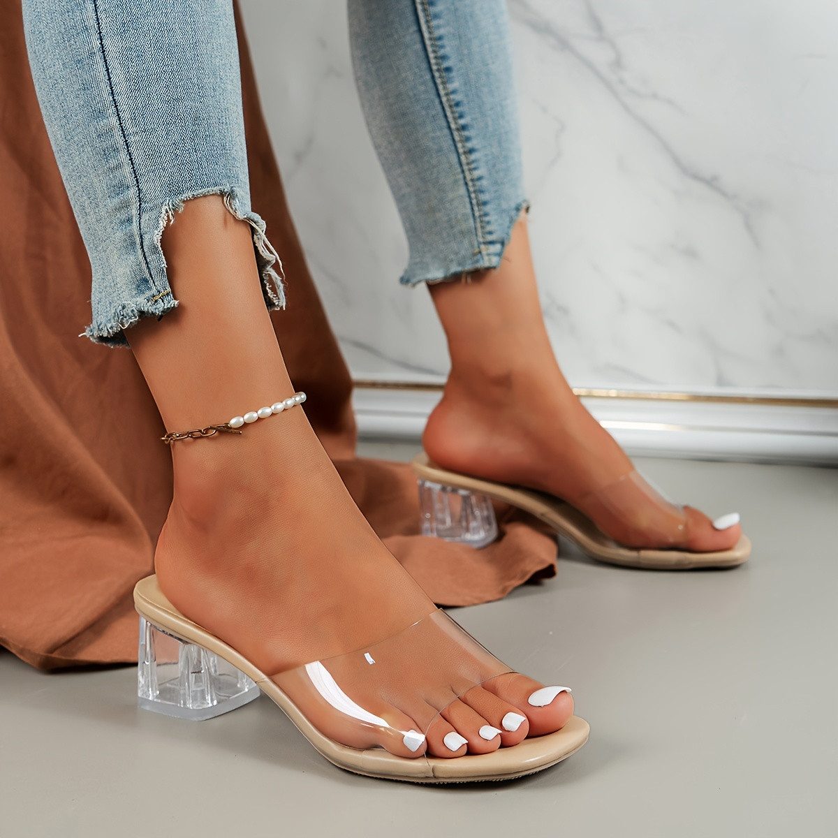 women's plus size slip chunky heel sandals transparent pvc - Temu Canada | Temu Affiliate Program