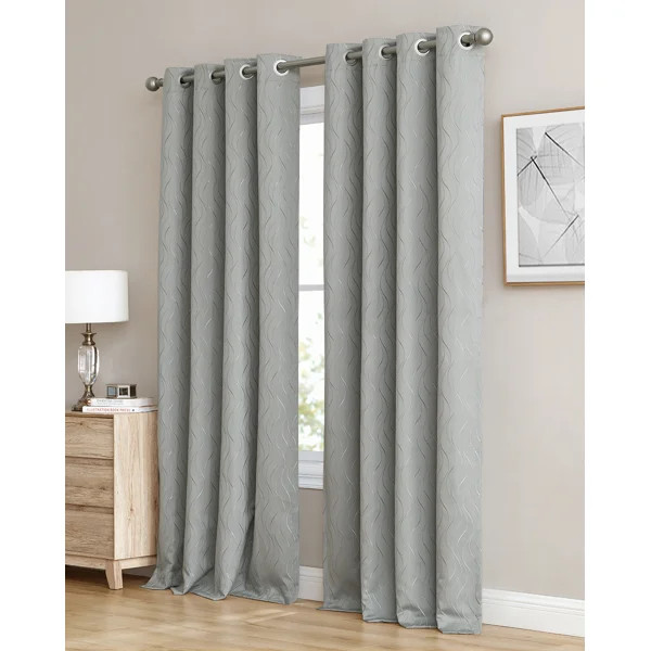 Farnham Damask Abstract Max Blackout Thermal Grommet Curtain Panels (Set of 2) | Wayfair Professional