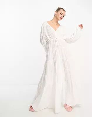 SNDYS broderie tiered maxi dress in white | ASOS (Global)